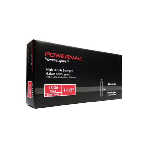 Powernail 18 Ga. 1 1/2'' Staples 1/4'' Crown Powerstaples 5M(5x1000Ct) Item No: Ps18150