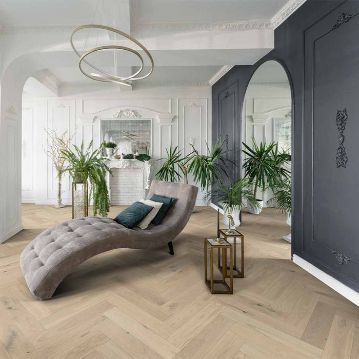 Mullican Engineered Hardwood Castillian Premier Herringbone Monroe Bisque 25945 room