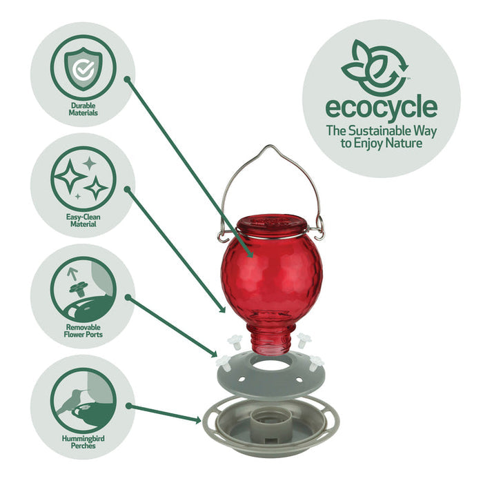 Nature's Way EcoCycle™ Crimson Comb Recycled Glass Hummingbird Feeder