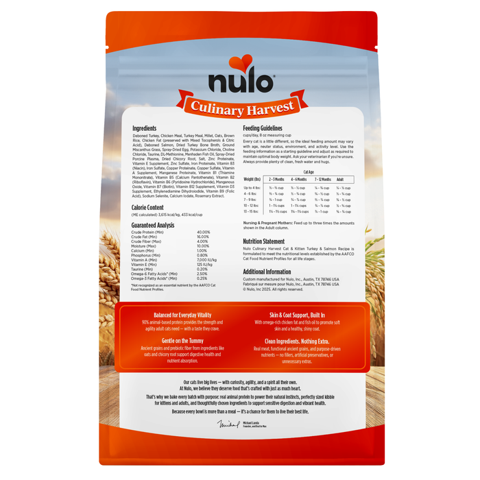 Nulo Culinary Harvest Baked Turkey & Salmon Recipe for Adult Cats & Kittens