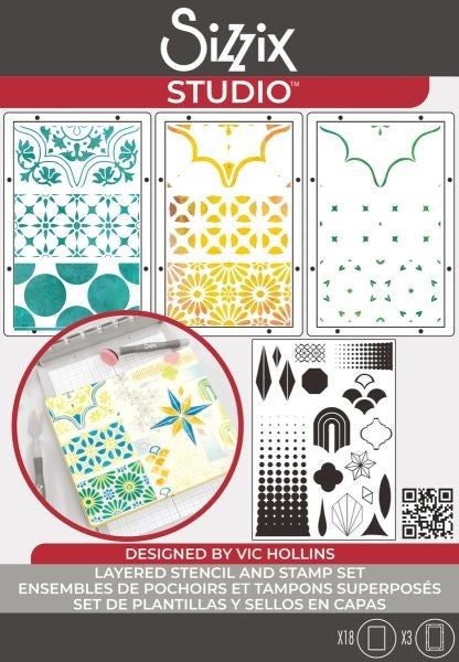 Sizzix Studio - Stamp & Stencil Set - Geometric