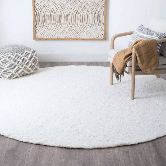 Tyse Area Rugs Soho Shag White SOH1300 5'3" Round
