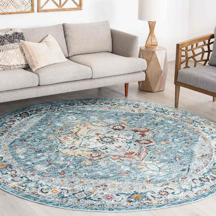 Tyse Area Rugs Wakefield 5'3" Round Gray Blue WFL4161