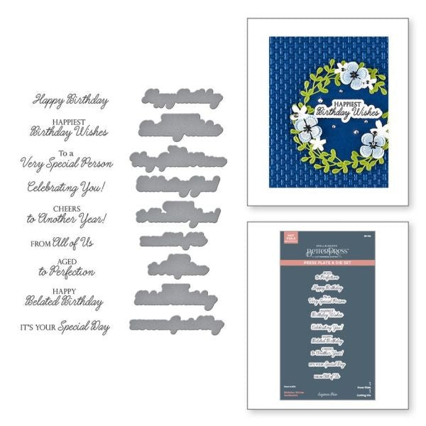 Texture & Foliage Collection - Birthday Wishes Sentiments BetterPress Plate & Die Set